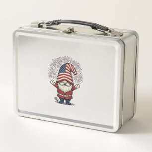 Patriotic Gnome Fireworks Vintage Vector Design_1 Metal Lunch Box