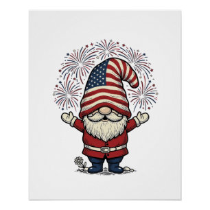 Patriotic Gnome Fireworks Vintage Vector Design_1 Poster