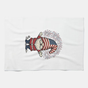 Patriotic Gnome Fireworks Vintage Vector Design_1 Tea Towel