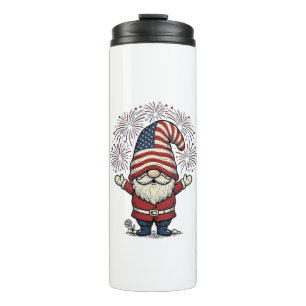 Patriotic Gnome Fireworks Vintage Vector Design_1 Thermal Tumbler