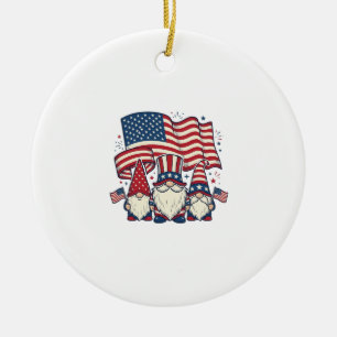 Patriotic Gnome Flag Vintage Engraving Design_1 Ceramic Tree Decoration