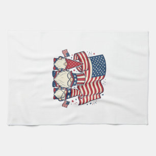 Patriotic Gnome Flag Vintage Engraving Design_1 Tea Towel