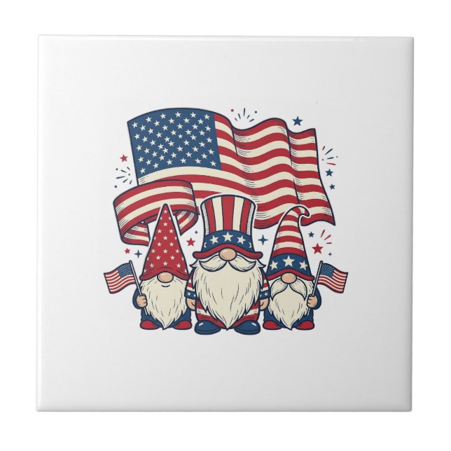 Patriotic Gnome Flag Vintage Engraving Design_1 Tile (Front)