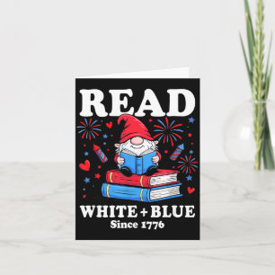 Patriotic Gnome Read White Blue 4th of July Book Card