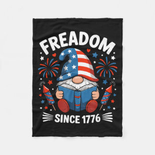 Patriotic Gnome Reading Book 4th of July Cute Fleece Blanket