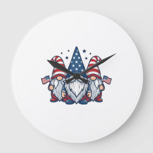 Patriotic Gnome Trio Vintage Vector Design_1 Large Clock