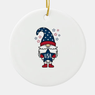 Patriotic Gnome USA Star Vector Shirt Design_1 Ceramic Tree Decoration