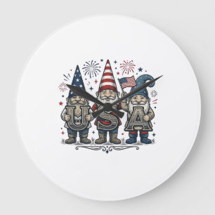 Patriotic Gnome USA Vintage Fourth of July Shirt_1 Large Clock