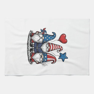 Patriotic Gnome Vintage Engraving Vector Design_1 Tea Towel