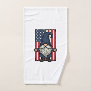 Patriotic Gnome Vintage Flag Shirt Design_1 Hand Towel