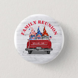 Patriotic Gnome Vintage Red Truck Family Reunion 3 Cm Round Badge