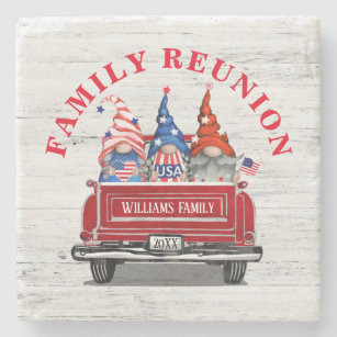 Patriotic Gnome Vintage Red Truck Family Reunion Stone Coaster