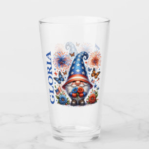Patriotic Gnome with Fireworks America Celebration Glass