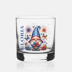 Patriotic Gnome with Fireworks America Celebration Whiskey Glass