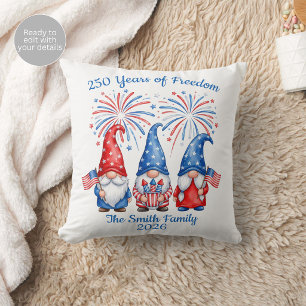 Patriotic Gnomes 250 Years of Freedom Personalised Cushion
