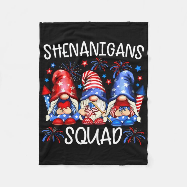 Patriotic Gnomes 4th Of July Funny Shenanigans Squ Fleece Blanket (Front)