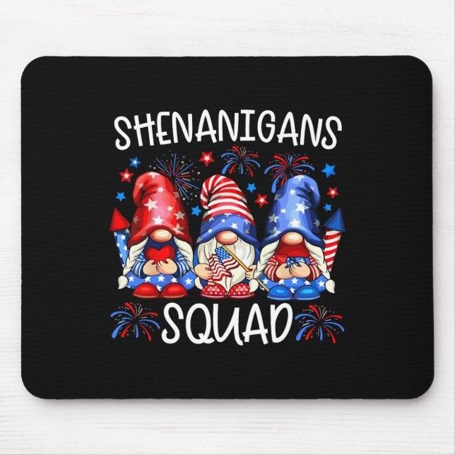 Patriotic Gnomes 4th Of July Funny Shenanigans Squ Mouse Pad (Front)