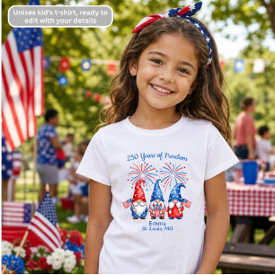 Patriotic Gnomes Kids TShirt 250 Years of Freedom