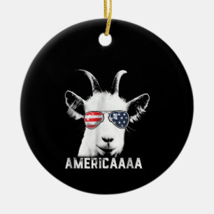Patriotic Goat Funny Goat America Ceramic Tree Decoration