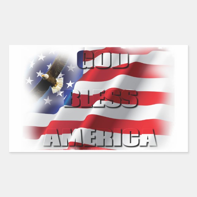 Patriotic God Bless America Soaring Eagle Rectangular Sticker (Front)