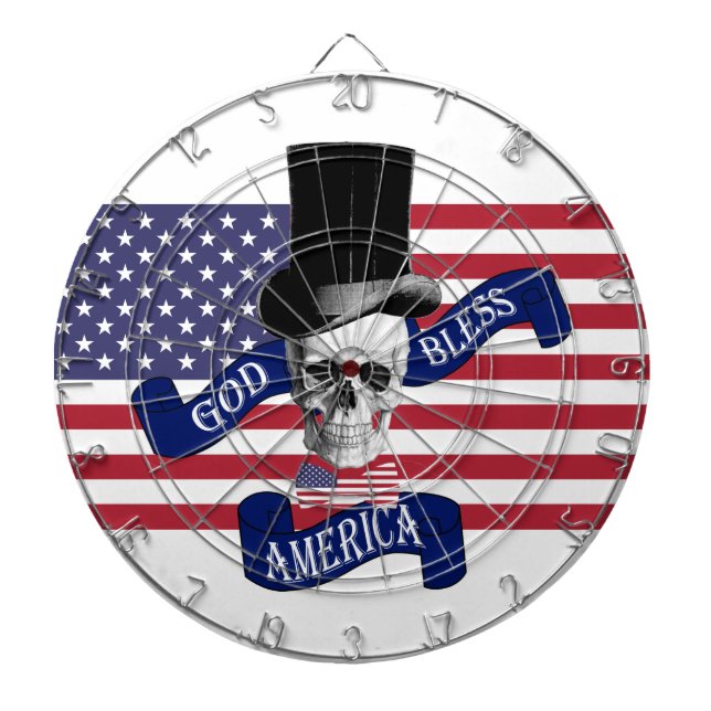 Patriotic God Bless America tattoo style dartboard (Front)