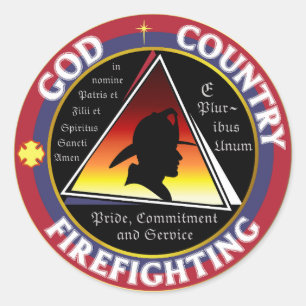 Patriotic God Country Firefighting Circular Logo Classic Round Sticker