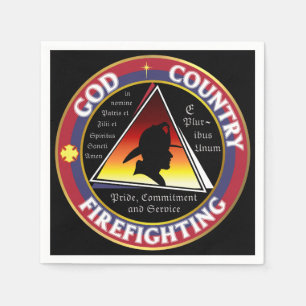 Patriotic God Country Firefighting Circular Logo Napkin