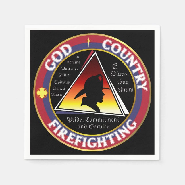 Patriotic God Country Firefighting Circular Logo Napkin (Front)