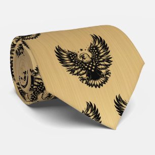 Patriotic Gold and Black American Flag Bald Eagle Tie