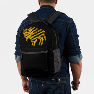 Patriotic Gold Bison Design Printed Backpack