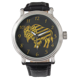 Patriotic Gold Bison Design Watch