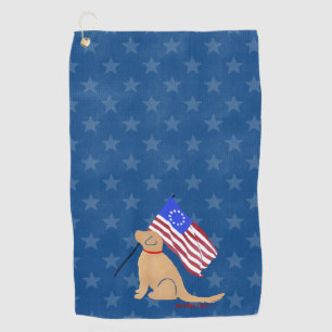 Patriotic Golden Dog American Flag Golf Towel