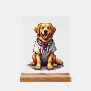 Patriotic Golden Dog Vintage Engraving Shirt 2 Acrylic Sign