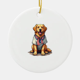 Patriotic Golden Dog Vintage Engraving Shirt 2 Ceramic Tree Decoration