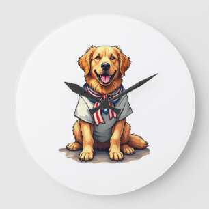 Patriotic Golden Dog Vintage Engraving Shirt 2 Large Clock