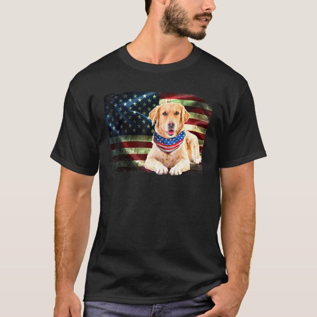 Patriotic Golden Retriever American Flag Dog Men W T-Shirt (Front)