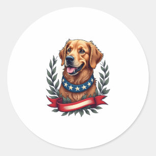 Patriotic Golden Retriever Americana Art Tee 2 Classic Round Sticker