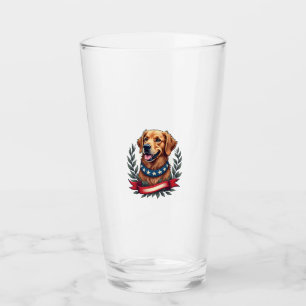 Patriotic Golden Retriever Americana Art Tee 2 Glass