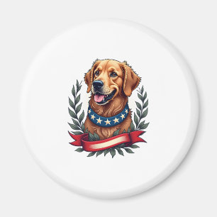 Patriotic Golden Retriever Americana Art Tee 2 Magnet