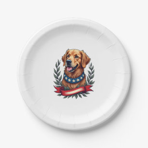 Patriotic Golden Retriever Americana Art Tee 2 Paper Plate