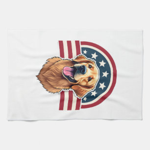 Patriotic Golden Retriever Arc Layout Shirt 2 Tea Towel