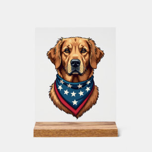 Patriotic Golden Retriever Bandana Vintage Tee 4 Acrylic Sign