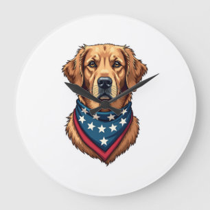 Patriotic Golden Retriever Bandana Vintage Tee 4 Large Clock
