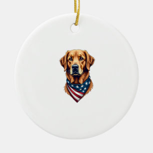Patriotic Golden Retriever Bandana Vintage Tee Ceramic Tree Decoration