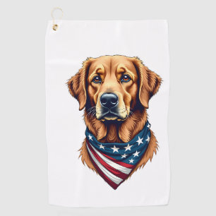 Patriotic Golden Retriever Bandana Vintage Tee Golf Towel