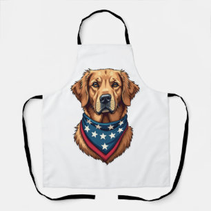 Patriotic Golden Retriever Bandanna Vintage Tee 4 Apron