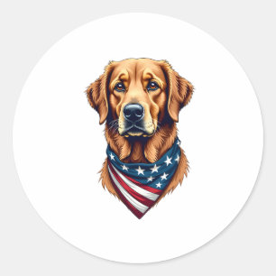 Patriotic Golden Retriever Bandanna Vintage Tee Classic Round Sticker