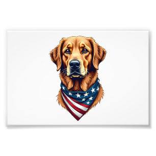 Patriotic Golden Retriever Bandanna Vintage Tee Photo Print