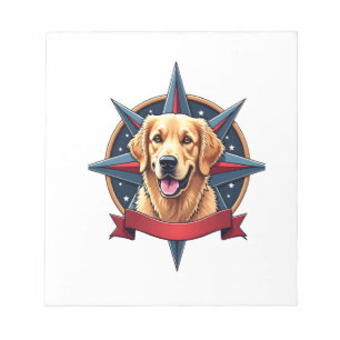 Patriotic Golden Retriever Compass Star Tee 2 Notepad