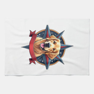 Patriotic Golden Retriever Compass Star Tee 2 Tea Towel
